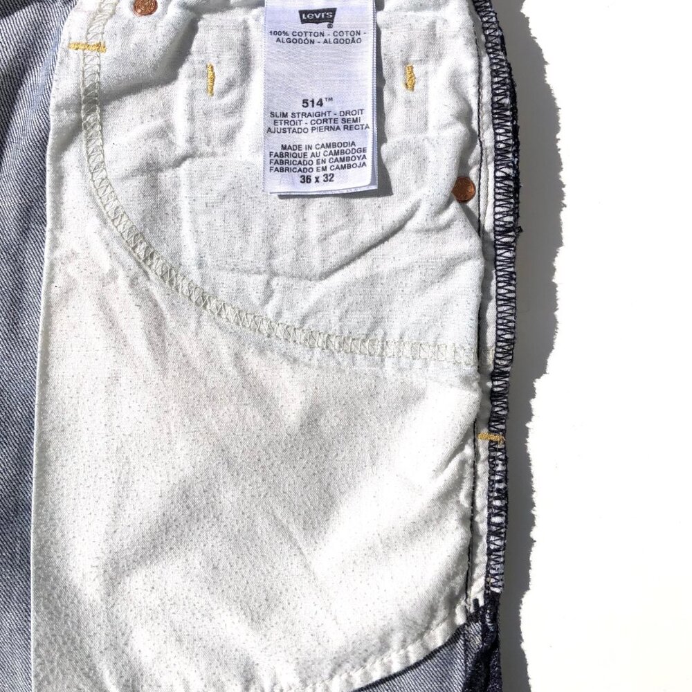 Levi's 514 Jeans Slim Straight Leg Men 36 32 Medium Blue Wash Back Zip Pockets - Picture 14 of 16